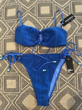 OneOne Royal Blue Lace-Texture Bikini Set